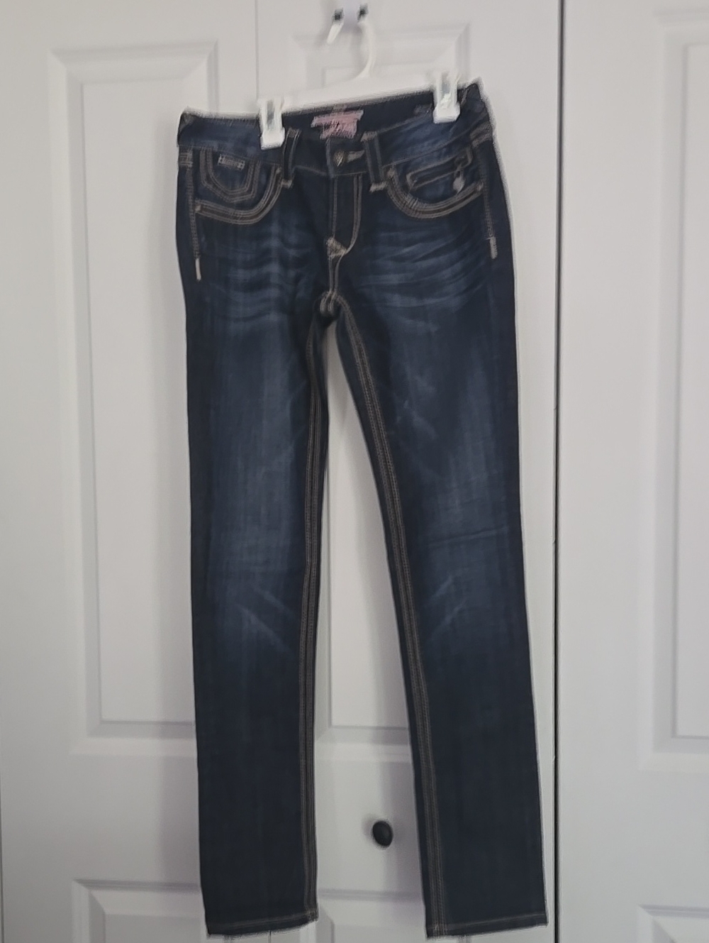 Express Women’s REROCK Dark Blue Skinny Jeans with Contrast Stitching 2 Regular